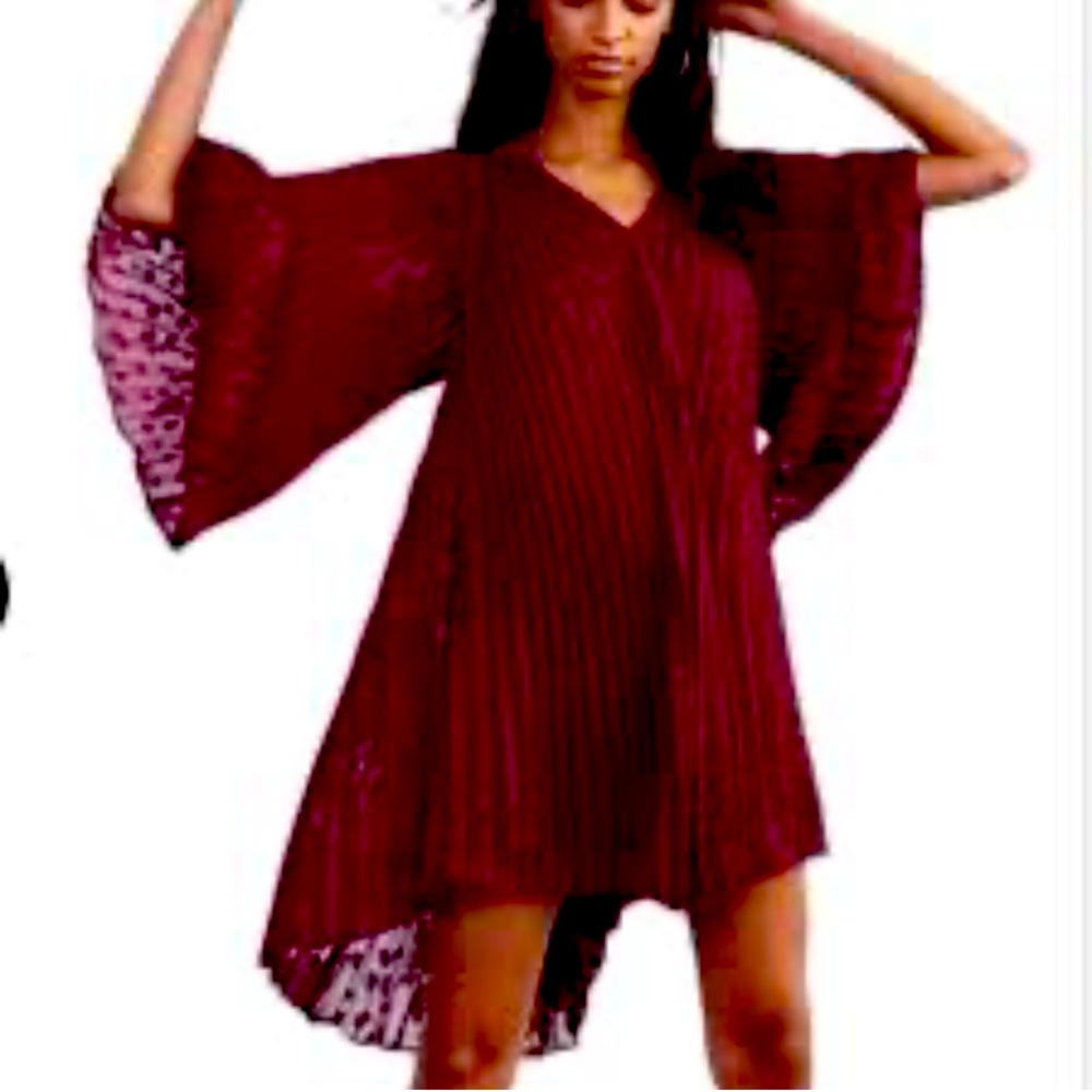 ANTHROPOLOGIE  Toulon Pleated Lined Split V Tunic Mini Size M